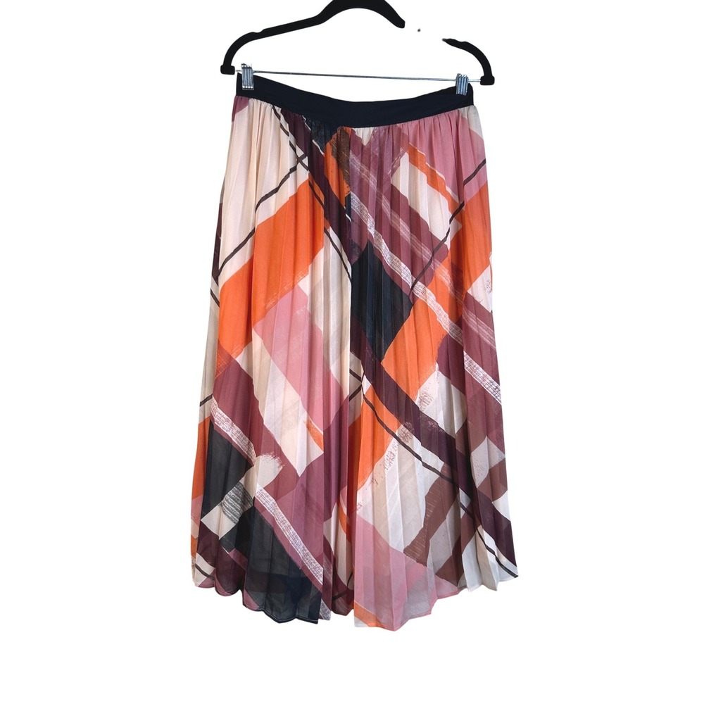 DR2‎ Women's Multicolor Abstract Plaid Pleated Casual Flowy Midi Skirt Medium